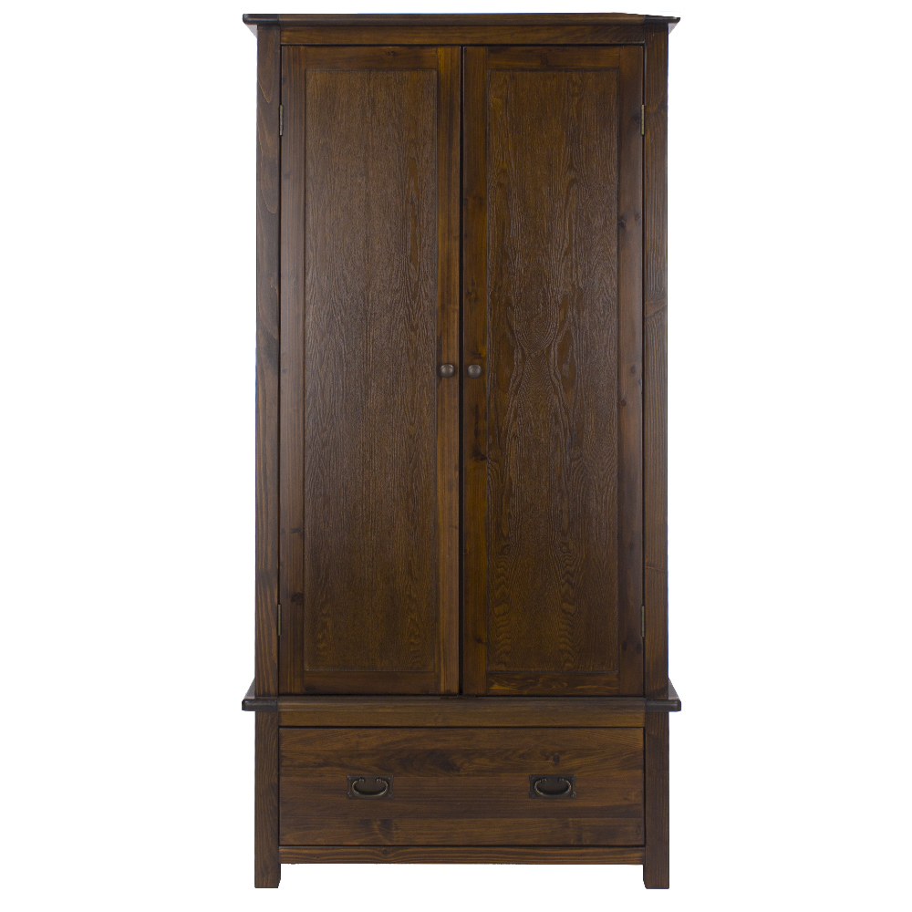 Birtley Wooden Wardrobe With 2 Doors 1 Drawer In Dark Brown