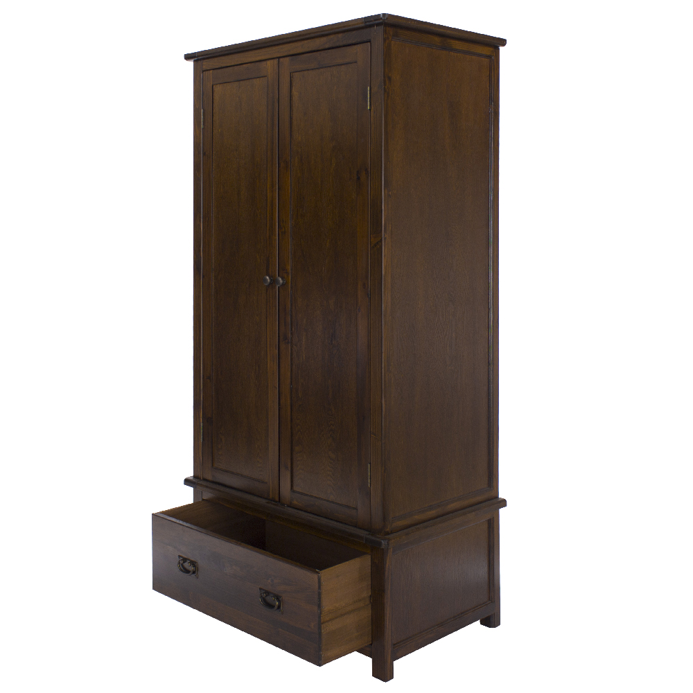 Birtley Wooden Wardrobe With 2 Doors 1 Drawer In Dark Brown