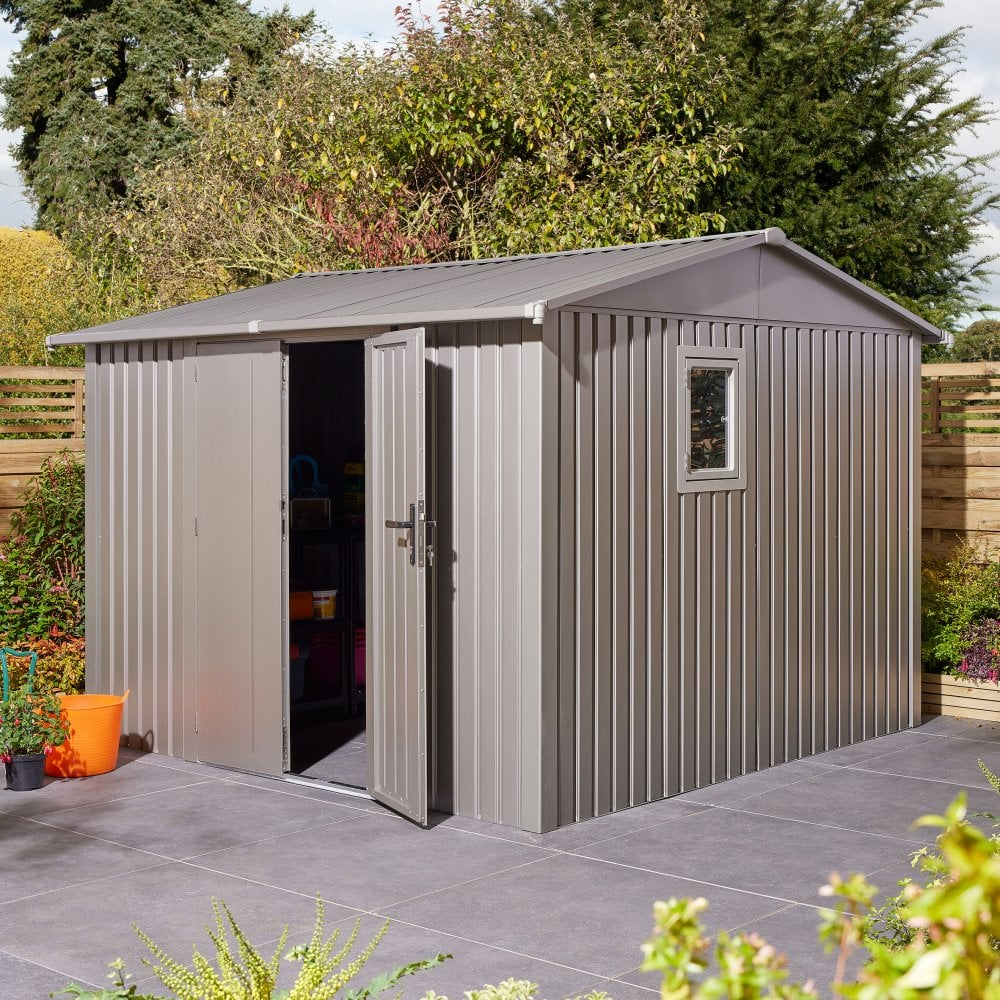 Bismarck 10x10 Galvanized Steel Grey Garden Shed With Foundation Kit