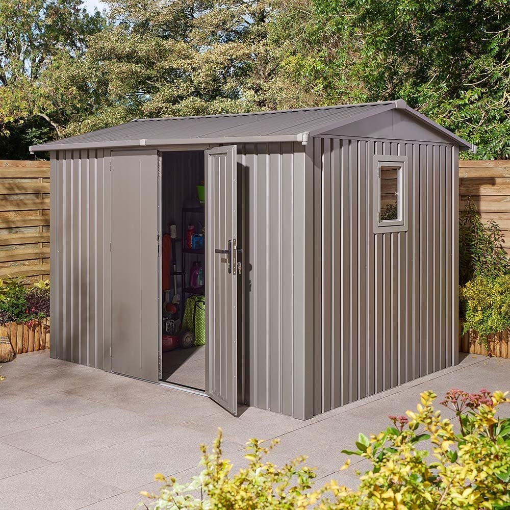 Bismarck 10x8 Galvanized Steel Grey Garden Shed With Foundation Kit
