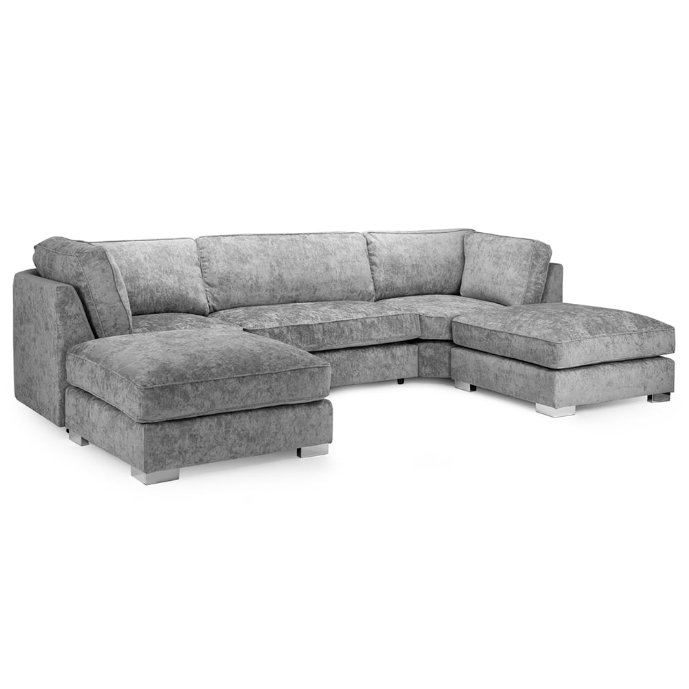 Bismarck Velvet Fullback U Shaped Corner Sofa In Platinum