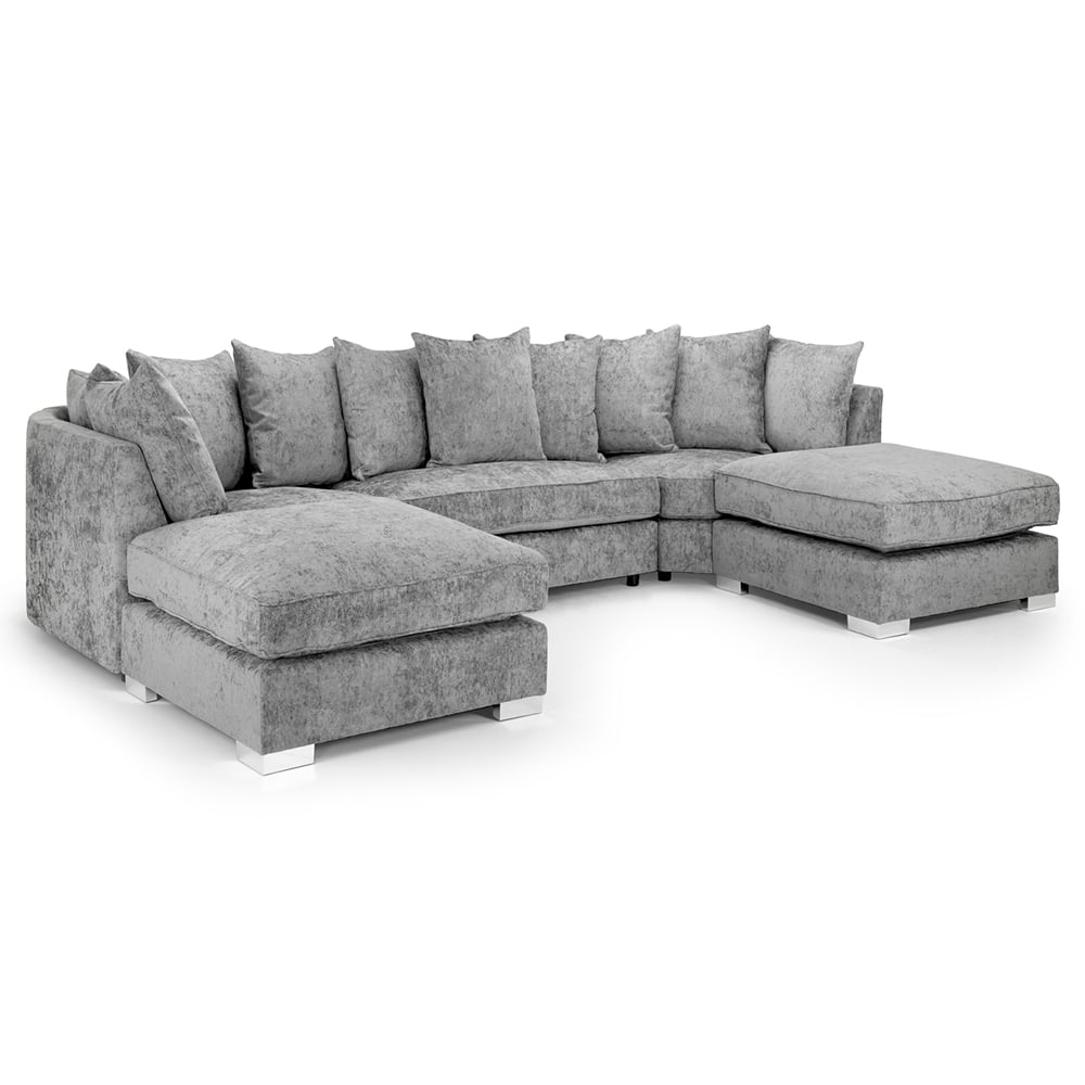 Bismarck Velvet Scatterback U Shaped Corner Sofa In Platinum