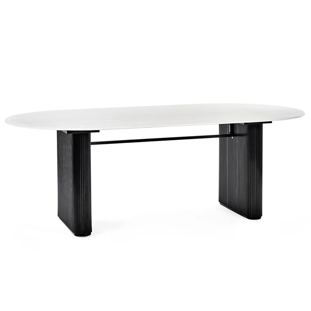 Bismarck White Marble Effect Oval Dining Table With 6 Cream Chairs