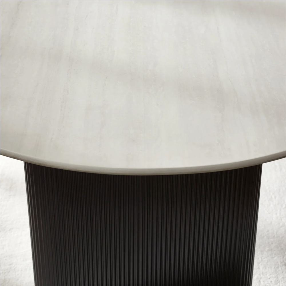 Bismarck White Marble Effect Oval Dining Table With Black Base