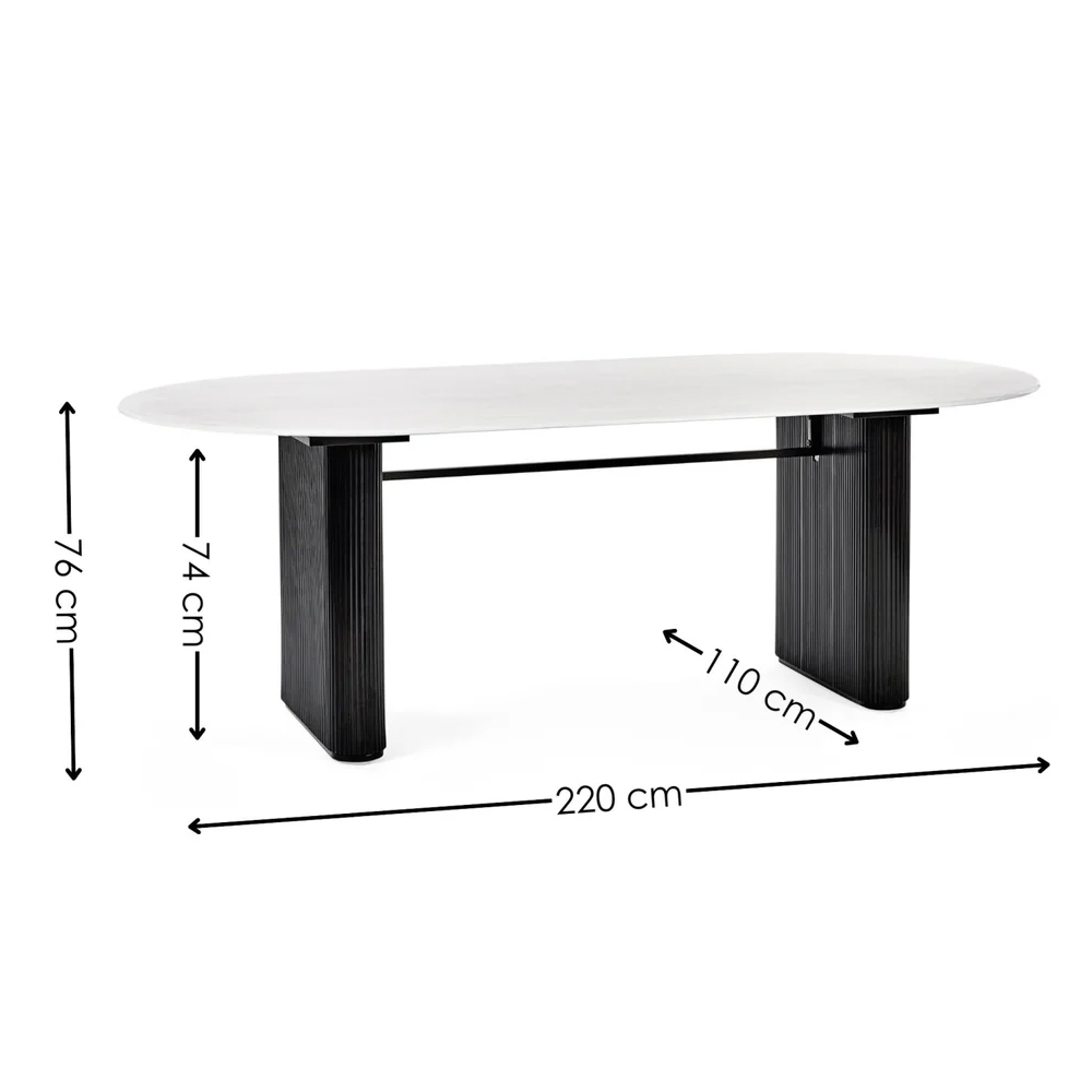 Bismarck White Marble Effect Oval Dining Table With Black Base
