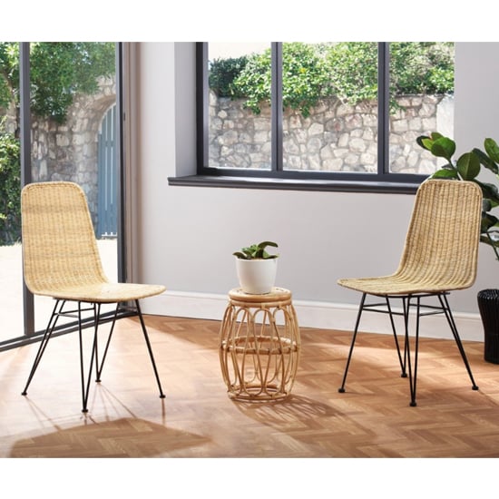 Photo of Bissau rattan bistro set in natural with 2 puqi natural dining chairs