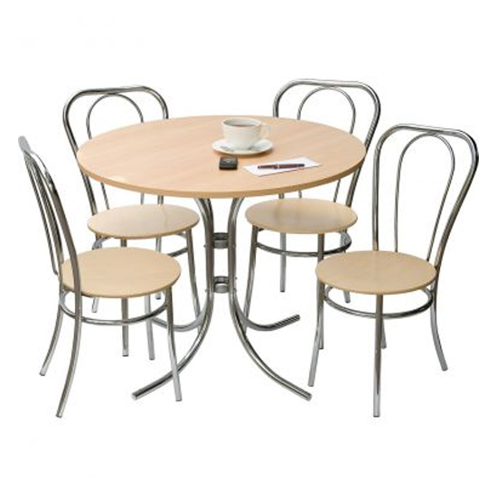 Bistro Round Wooden Dining Table With 4 Chairs In Beech