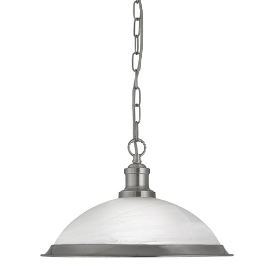 Photo of Bistro pendant light in satin silver with acid glass