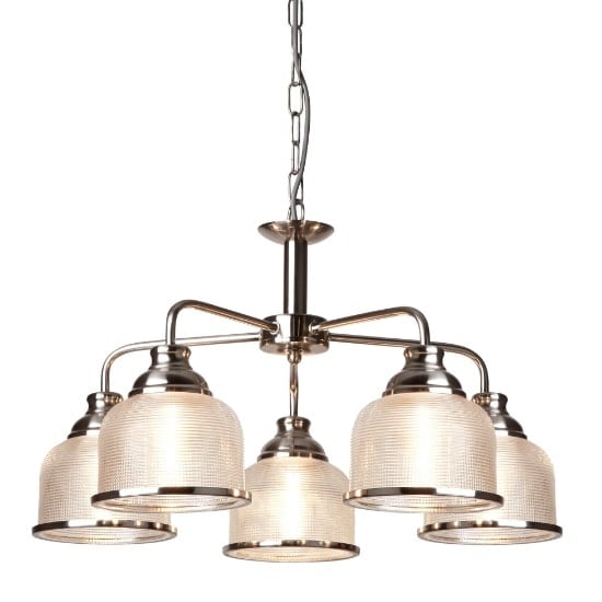 Product photograph of Bistro Ii 5 Light Ceiling In Satin Silver And Halophane Glass from Furniture in Fashion