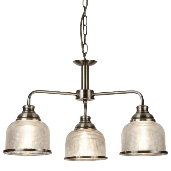 Read more about Bistro ii 3 light pendant in antique brass and halophane glass