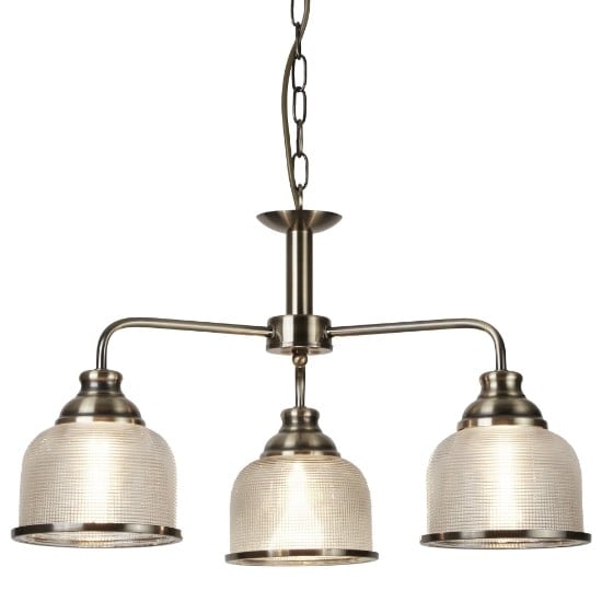 Photo of Bistro ii 3 light pendant in antique brass and halophane glass