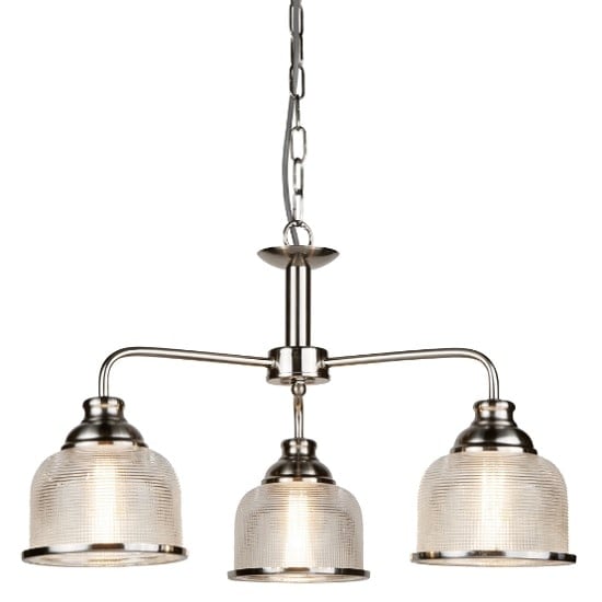 Read more about Bistro ii 3 light pendant in satin silver and halophane glass