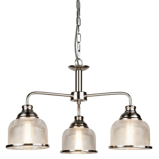 Photo of Bistro ii 3 light pendant in satin silver and halophane glass