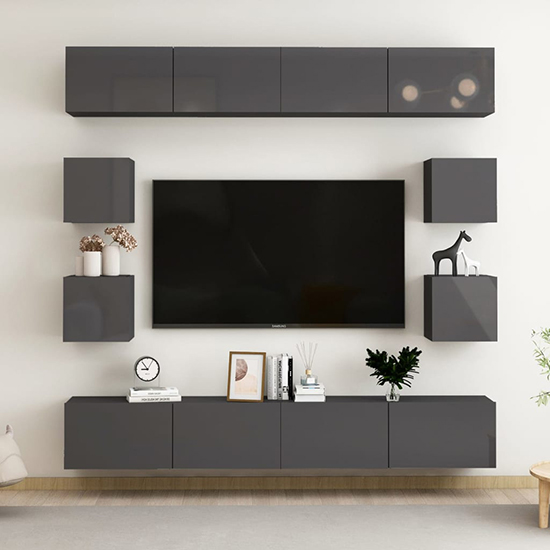 Biton Wall Hung High Gloss Entertainment Unit In Grey Furniture in
