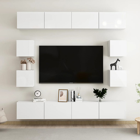 Biton Wall Hung High Gloss Entertainment Unit In White Furniture in
