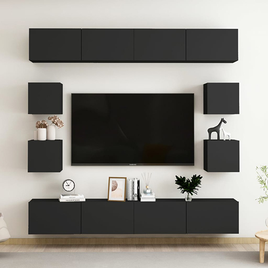 Biton Wall Hung Wooden Entertainment Unit In Black Furniture in Fashion