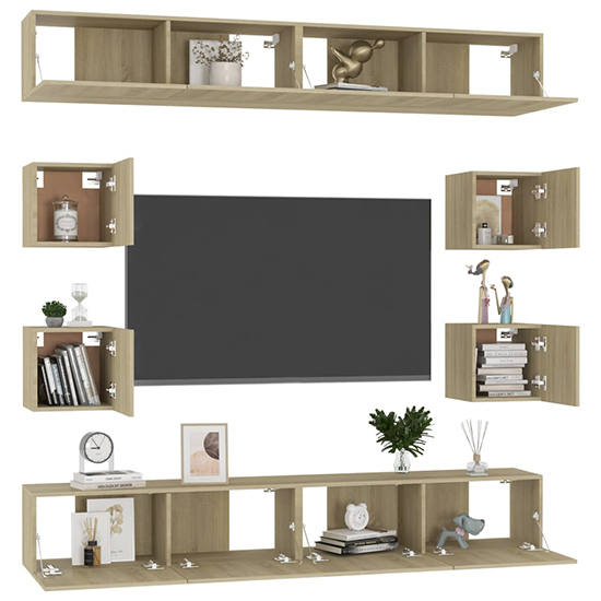 Biton Wall Hung Wooden Entertainment Unit In Sonoma Oak