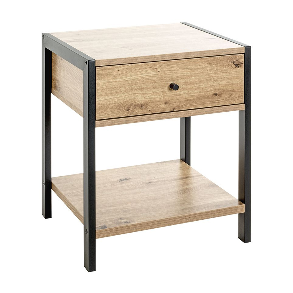 Blackfoot Wooden End Table With 1 Drawer In Oak And Black