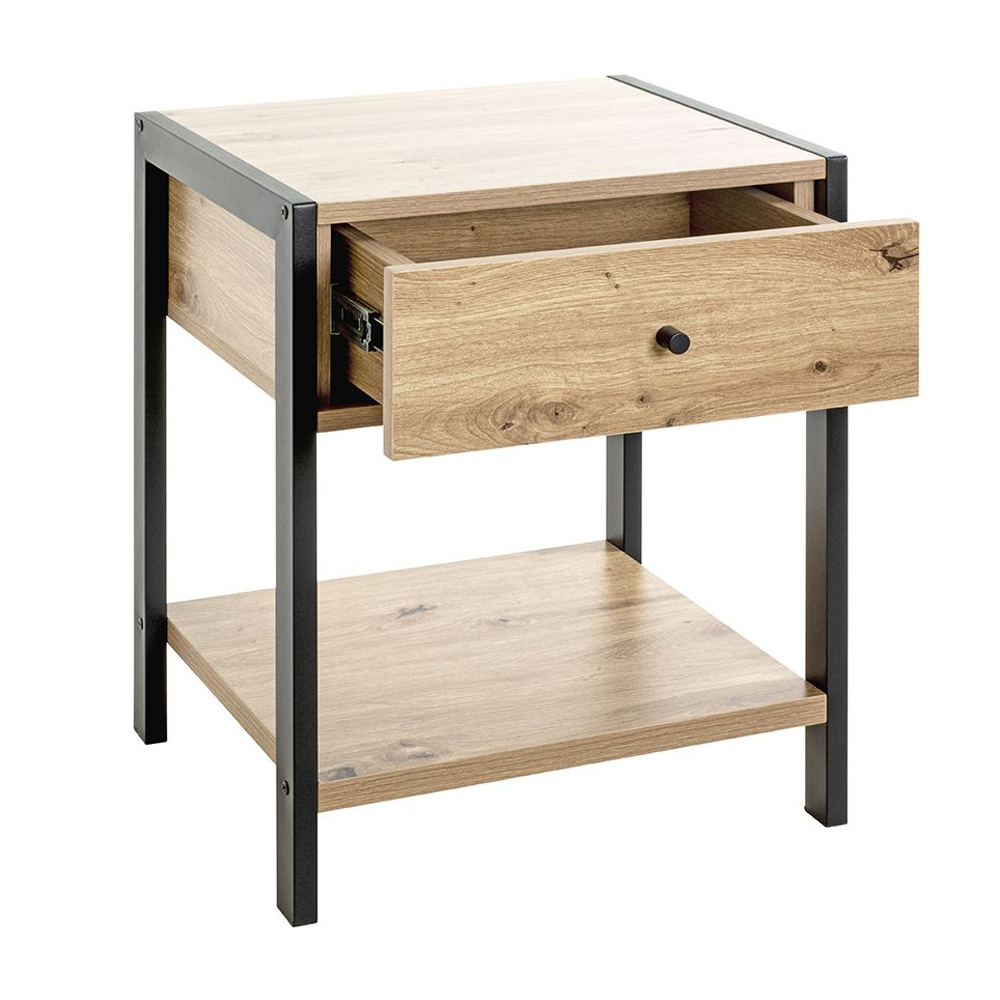 Blackfoot Wooden End Table With 1 Drawer In Oak And Black
