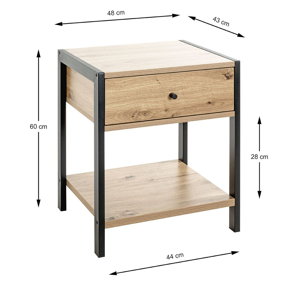 Blackfoot Wooden End Table With 1 Drawer In Oak And Black