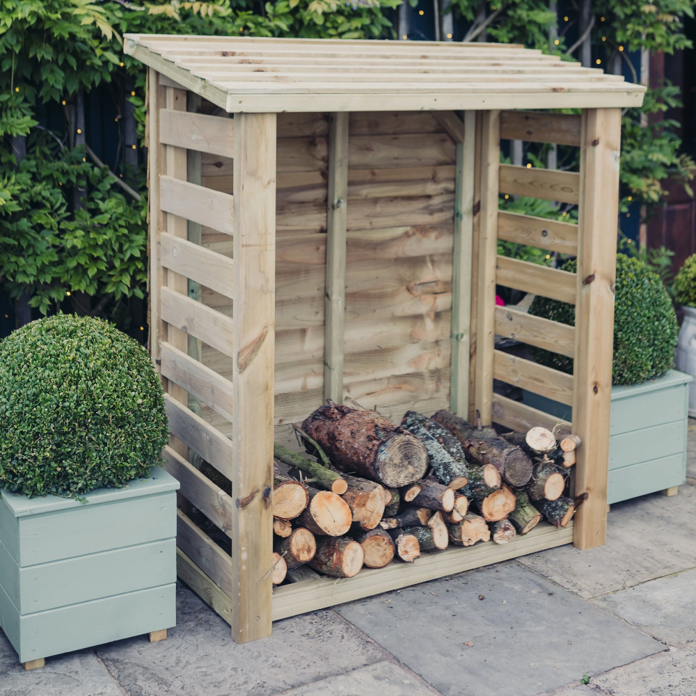 Blackfriars Square Wooden Garden Log Store In Natural