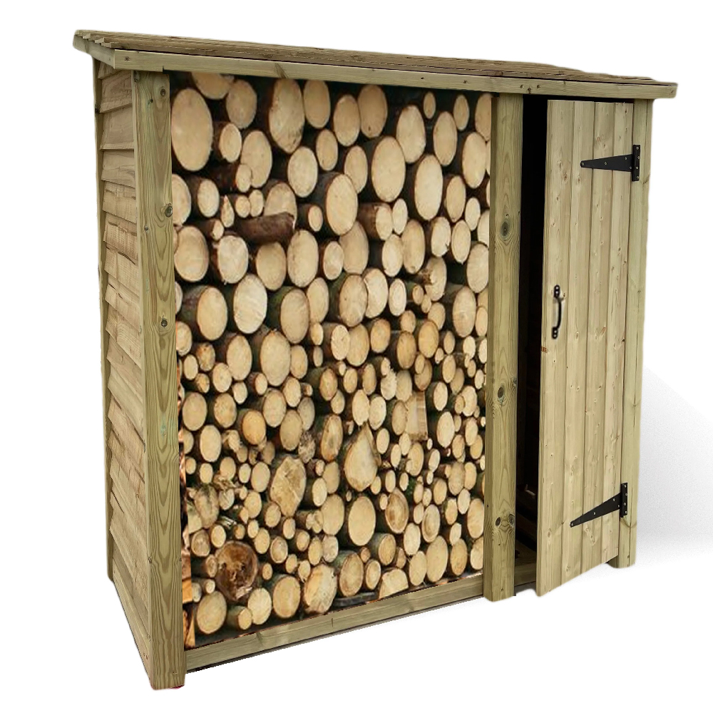 Blackfriars Wooden Garden Log Store With Tool Store In Natural