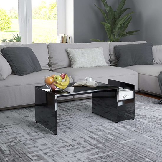 Blaga High Gloss Coffee Table With Side Storage In Black
