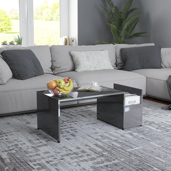 Read more about Blaga high gloss coffee table with side storage in grey