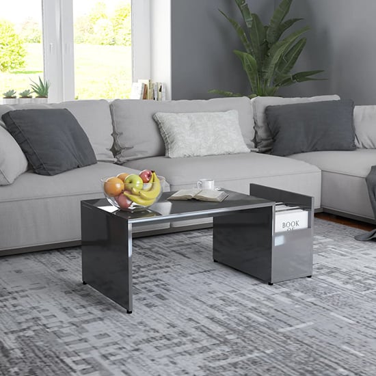 Product photograph of Blaga High Gloss Coffee Table With Side Storage In Grey from Furniture in Fashion