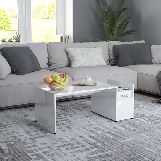 Blaga High Gloss Coffee Table With Side Storage In White