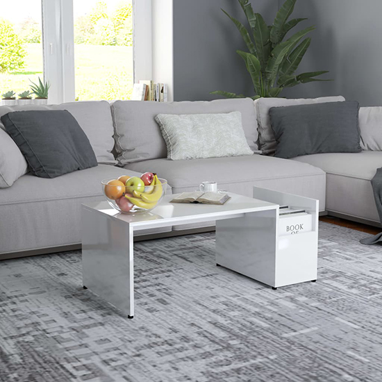 Product photograph of Blaga High Gloss Coffee Table With Side Storage In White from Furniture in Fashion