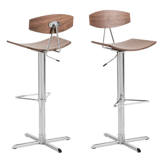 Read more about Blaike walnut wooden gas-lift bar stools in pair