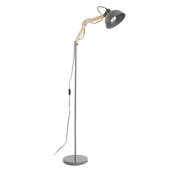 Blairon Grey Metal Floor Lamp With Adjustable Wooden Arm_2