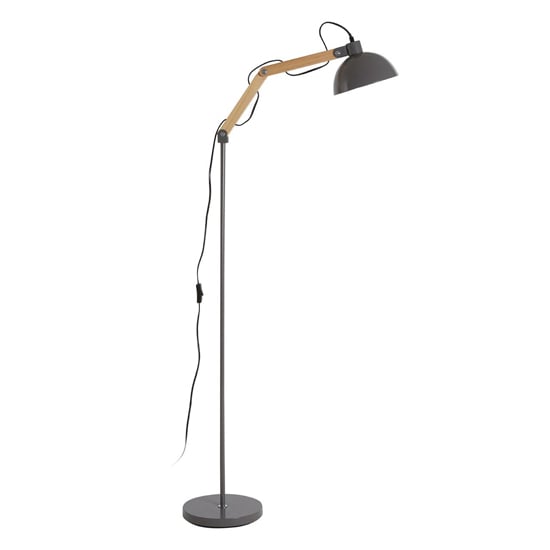 Blairon Grey Metal Floor Lamp With Adjustable Wooden Arm