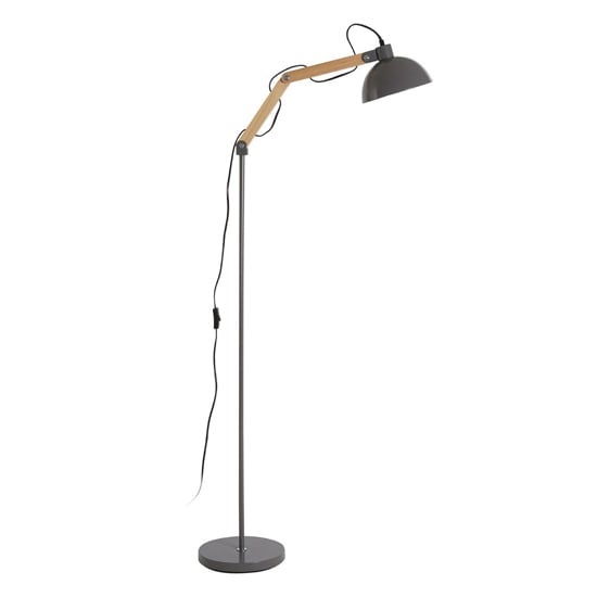 Product photograph of Blairon Grey Metal Floor Lamp With Adjustable Wooden Arm from Furniture in Fashion