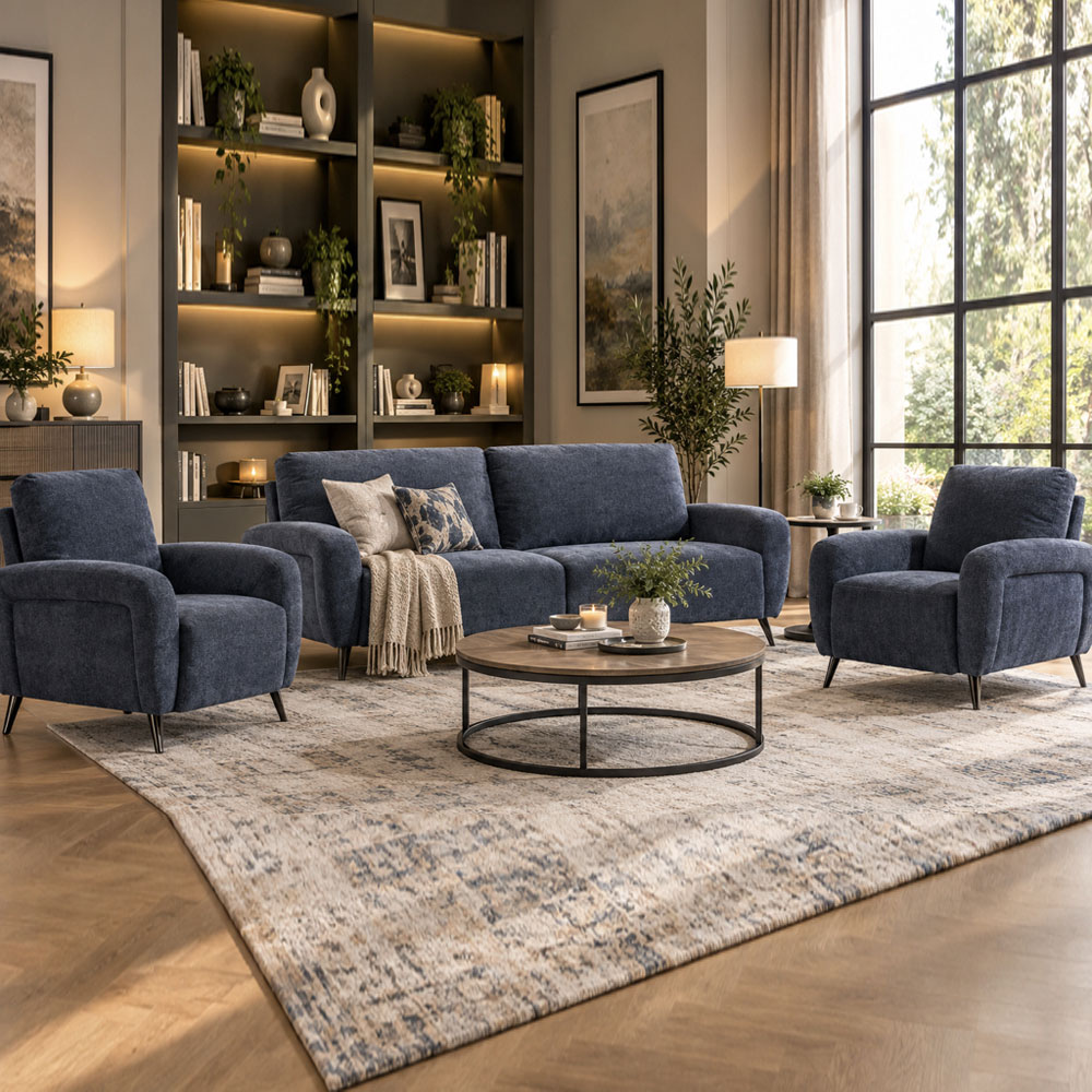 Blake Fabric 3+1+1 Seater Sofa Set in Denim Blue