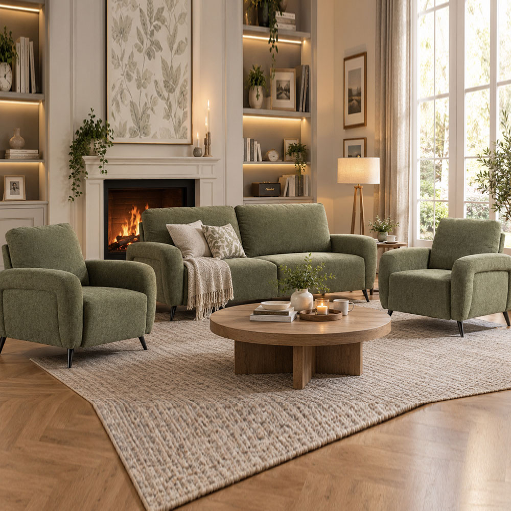 Blake Fabric 3+1+1 Seater Sofa Set in Moss Green