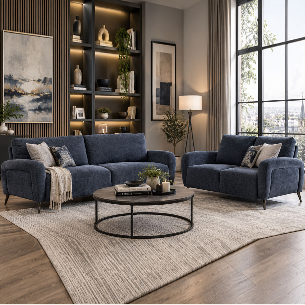 Blake Fabric 3+2 Seater Sofa Set in Denim Blue