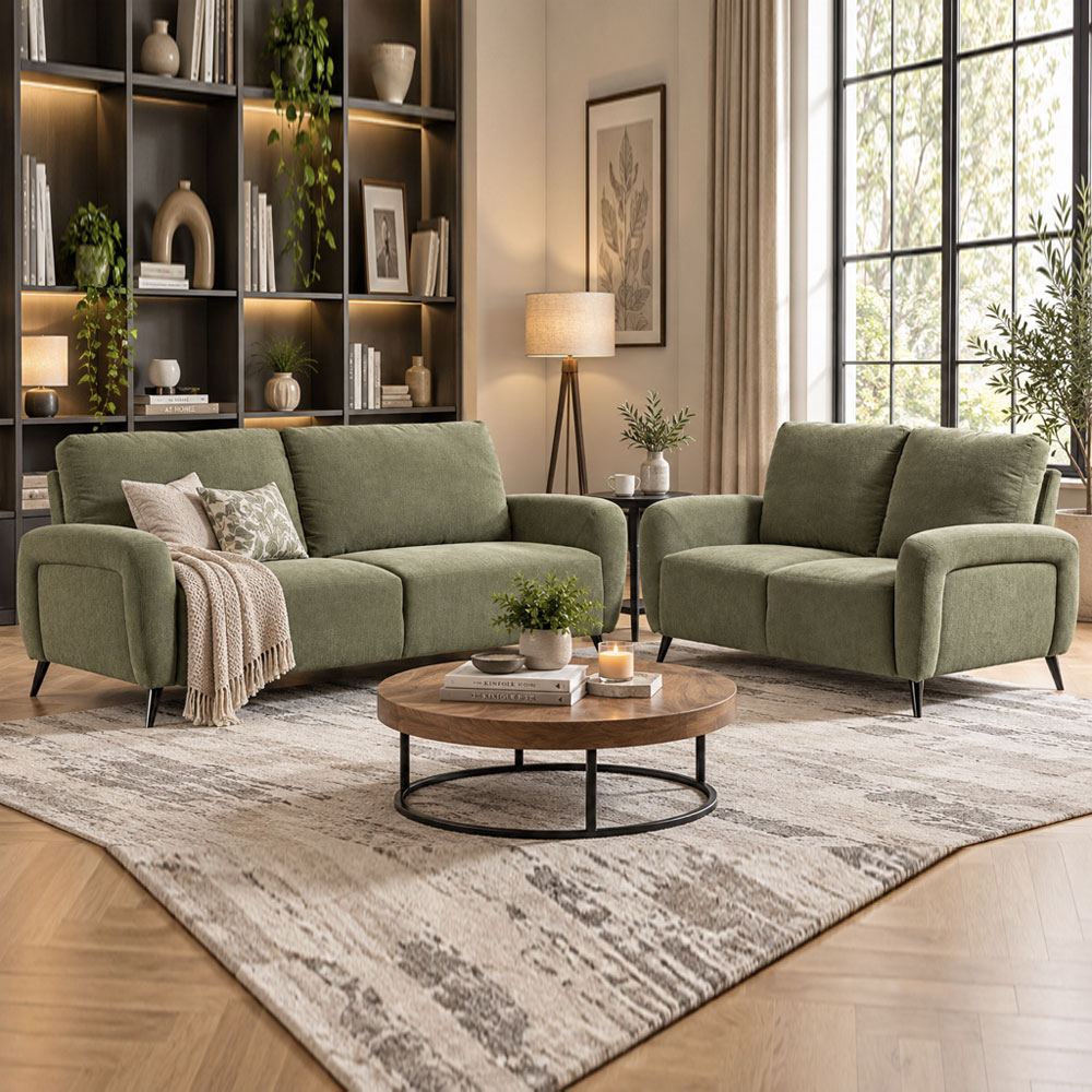 Blake Fabric 3+2 Seater Sofa Set in Moss Green