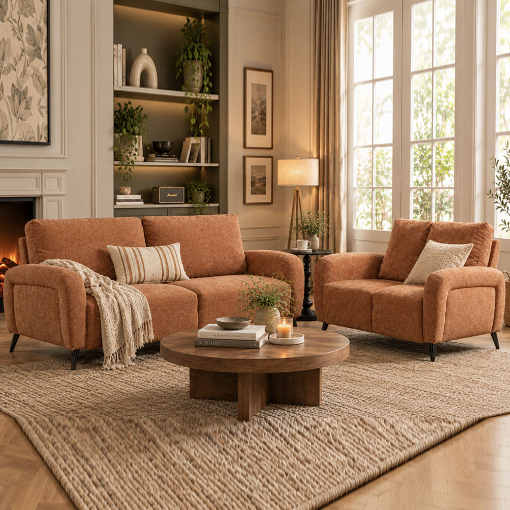 Blake Fabric 3+2 Seater Sofa Set in Rust