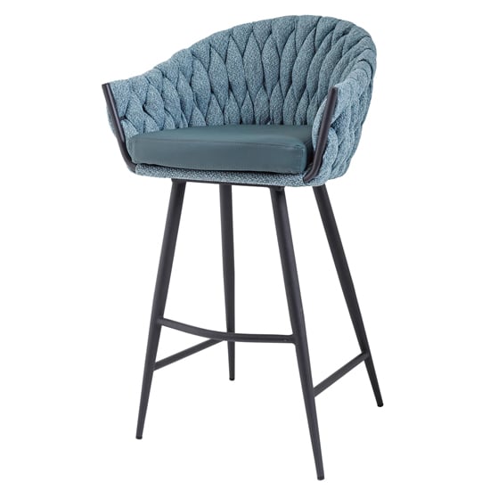 View Blake fabric bar stool with faux leather seat in aquamarine