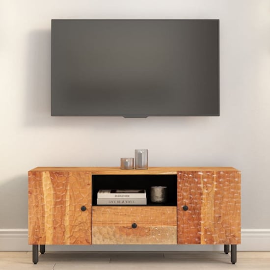 Blanes Acacia Wood TV Stand With 2 Doors 1 Drawer In Natural