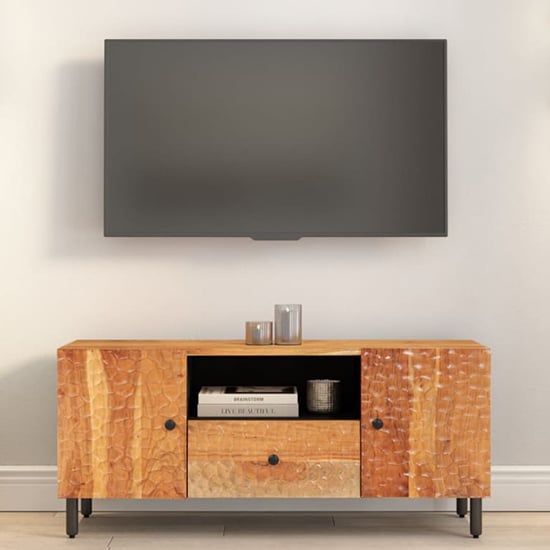 Read more about Blanes acacia wood tv stand with 2 doors 1 drawer in natural