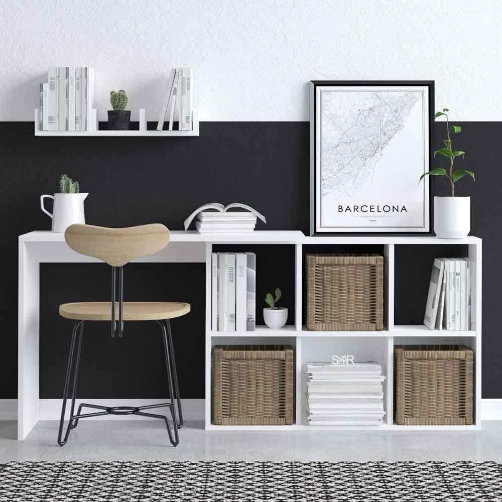 Blaze Wooden Laptop Desk with 6 Storage Compartments and Shelf in White