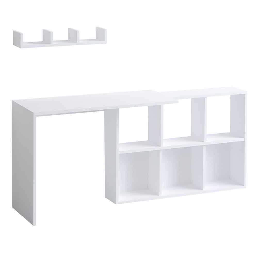 Blaze Wooden Laptop Desk with 6 Storage Compartments and Shelf in White