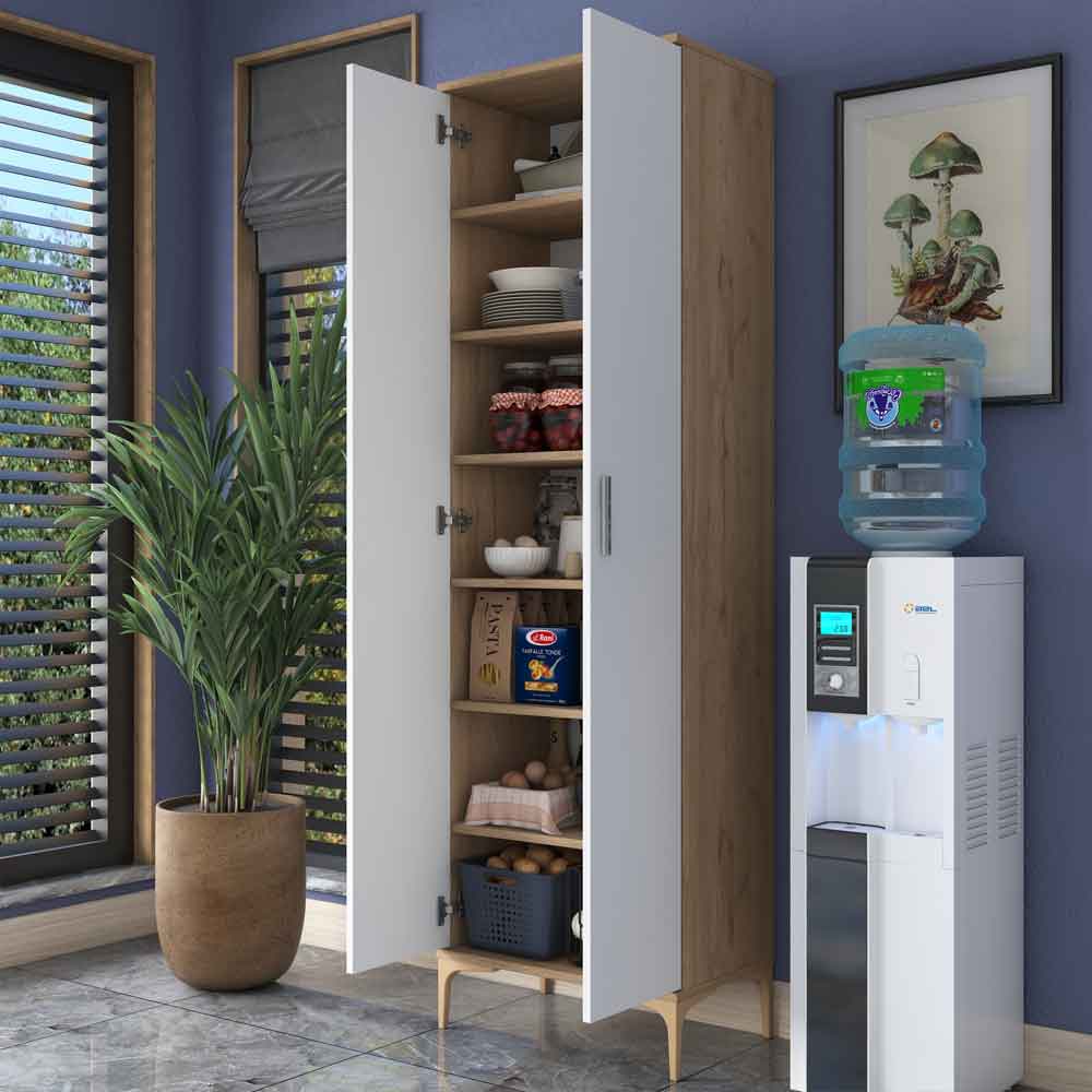 Blaze Wooden Storage Cabinet with 2 Doors in White and Walnut