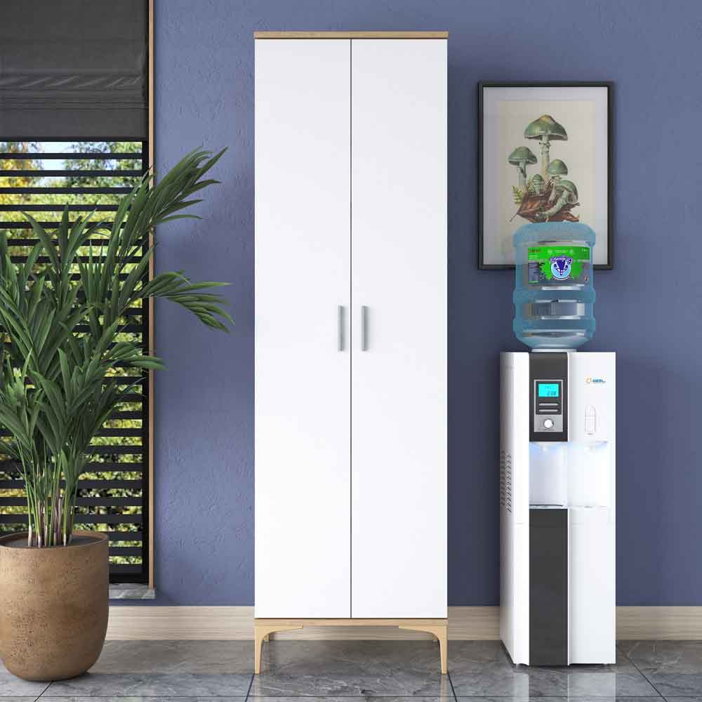 Blaze Wooden Storage Cabinet with 2 Doors in White and Walnut