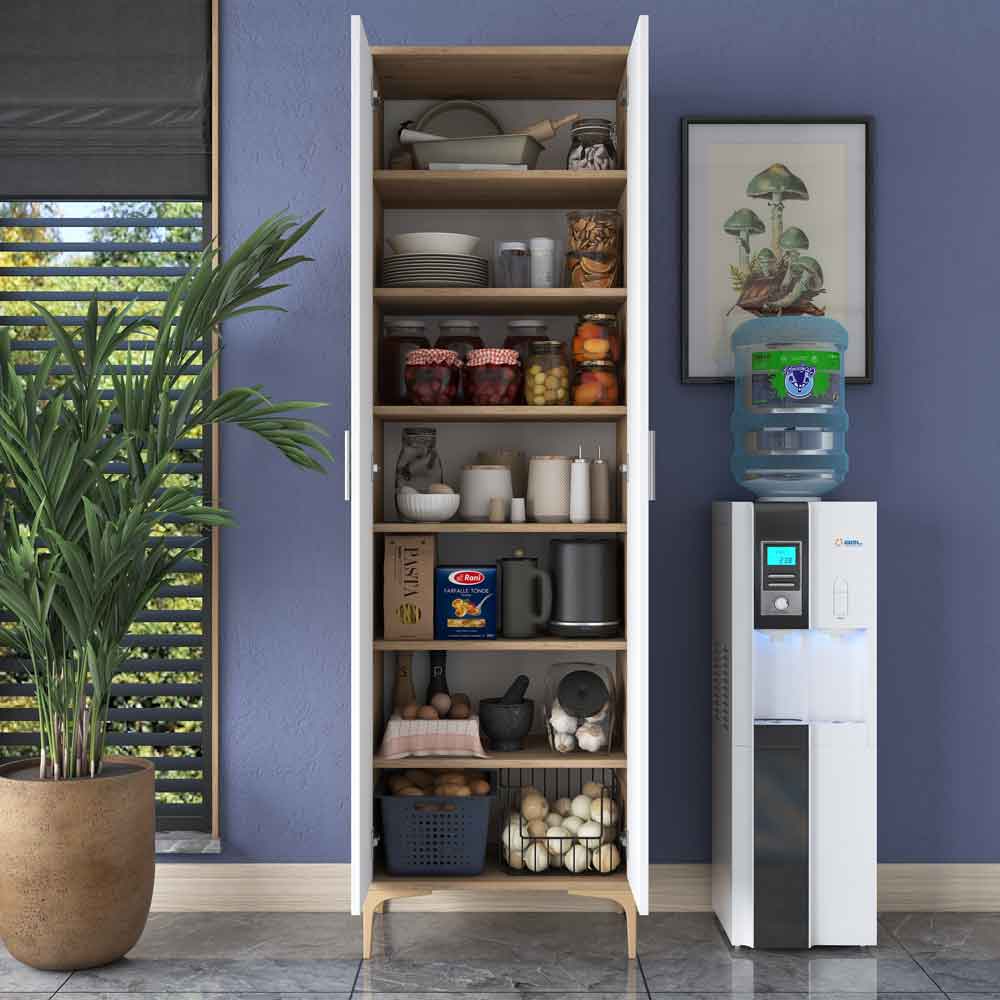 Blaze Wooden Storage Cabinet with 2 Doors in White and Walnut