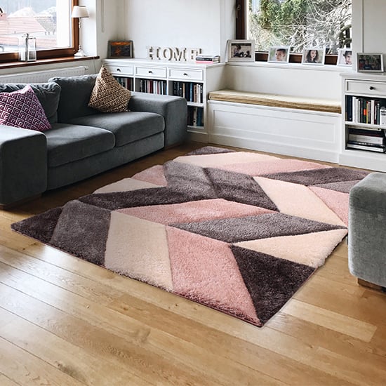 Product photograph of Blazon Polyester 120x170cm 3d Carved Rug In Blush from Furniture in Fashion