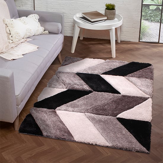 Product photograph of Blazon Polyester 120x170cm 3d Carved Rug In Grey from Furniture in Fashion
